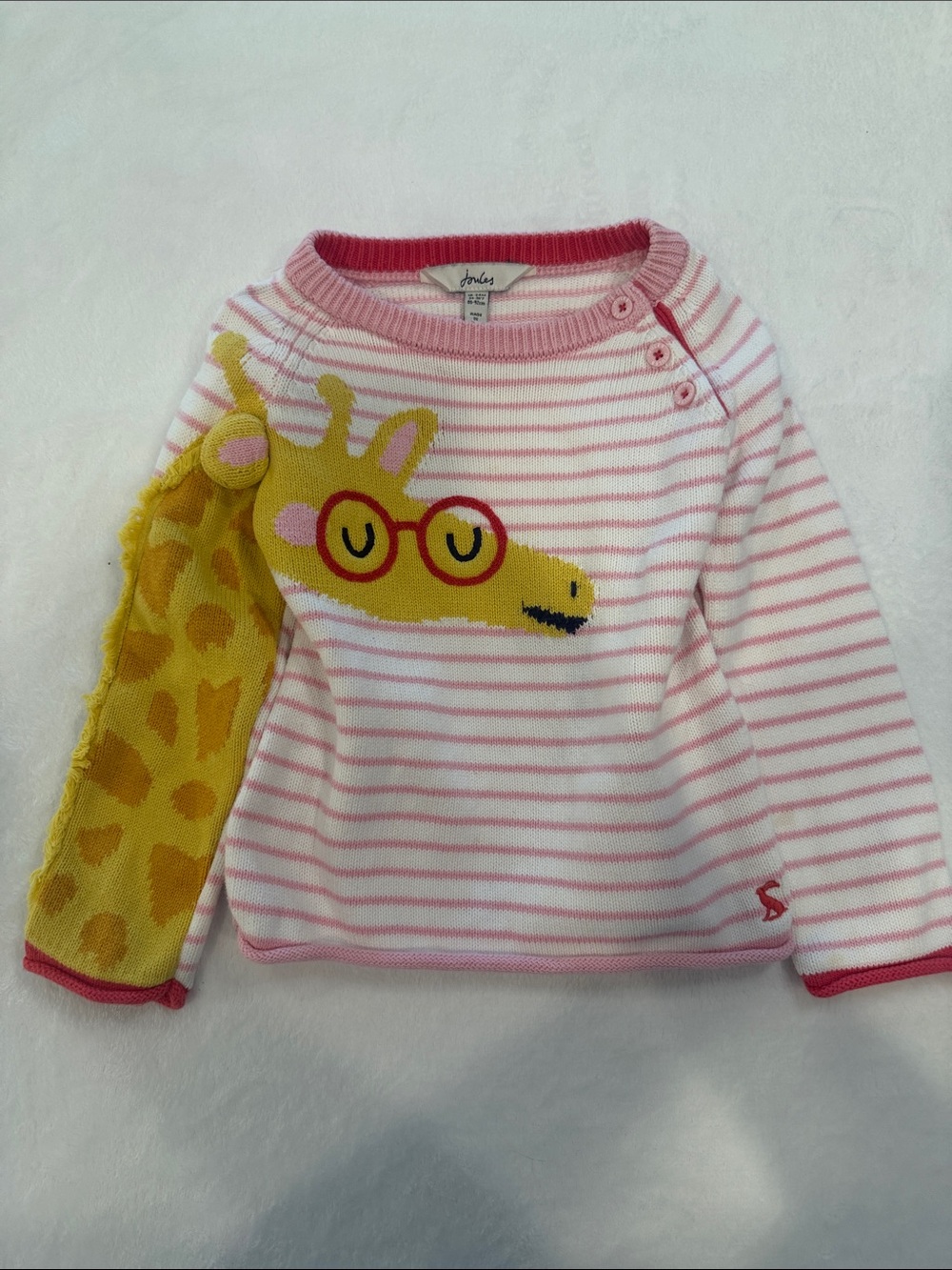 Joules Pink & Yellow Striped Giraffe Knit Sweater